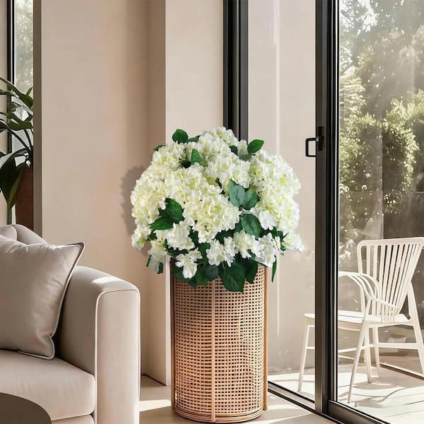 20 in. White UV Resistant Artificial Hydrangea Shrub for Outdoor