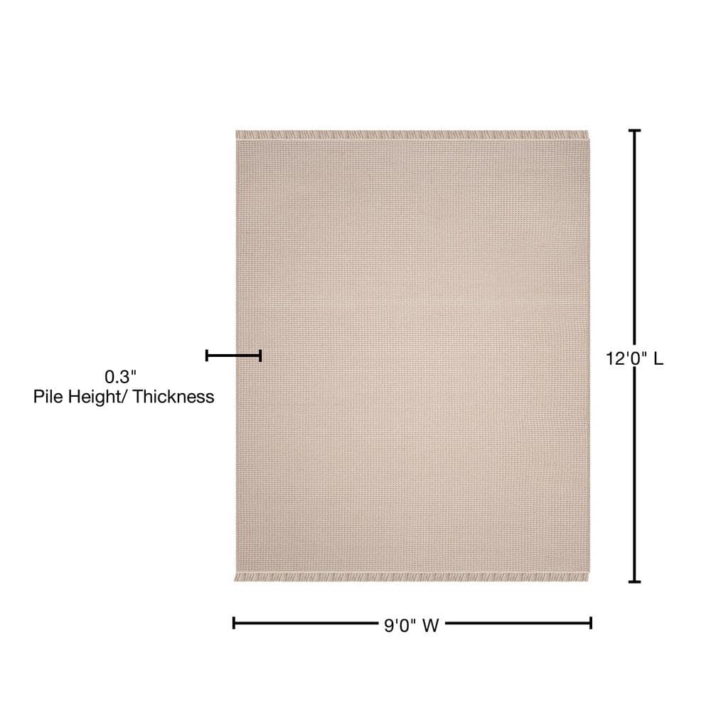 Ivory and Grey Flat Woven Cotton Area Rug, 9' x 12'