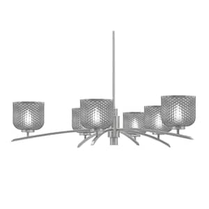 Siena 31.5 in. 6-Light Graphite Chandelier with 6 in. Smoke Textured Glass Shades, no bulbs included