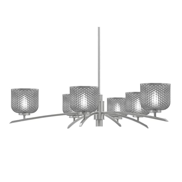 Unbranded Siena 31.5 in. 6-Light Graphite Chandelier with 6 in. Smoke Textured Glass Shades, no bulbs included