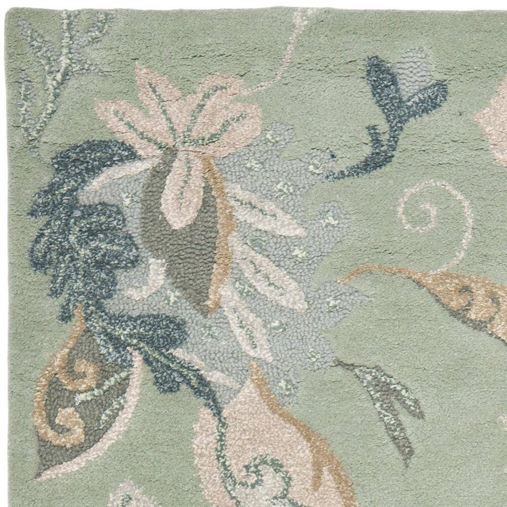 Handmade Light Green Floral Wool Area Rug, 4' x 6'
