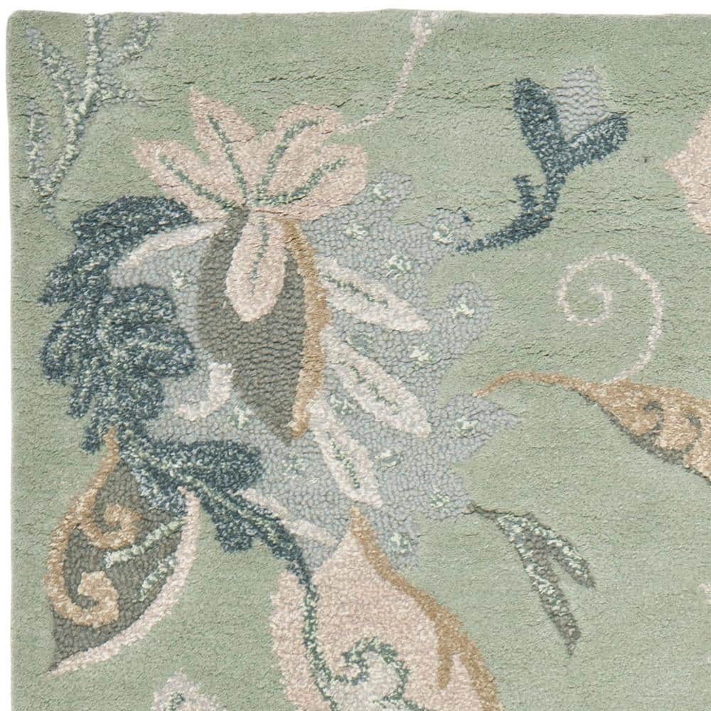 Handmade Gray Floral Wool Area Rug 5' x 8'