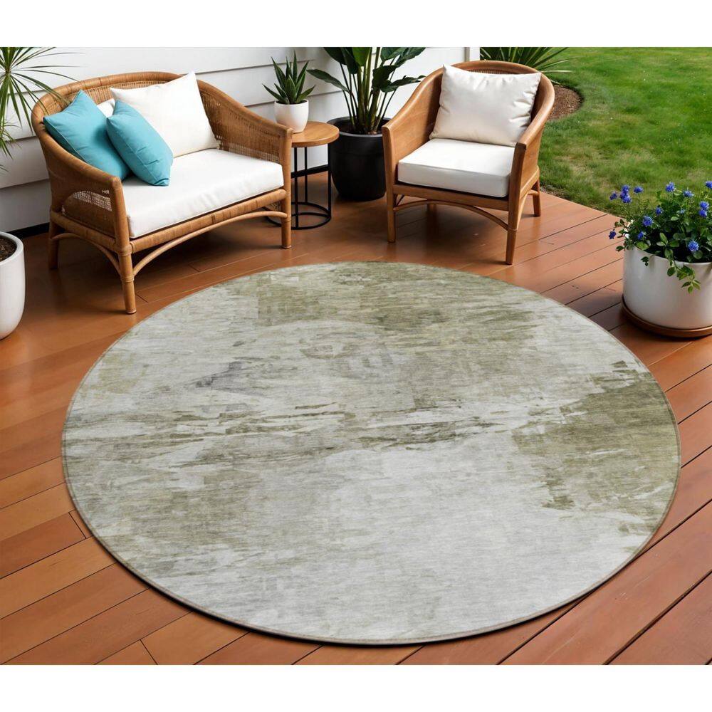 Taupe, Beige, Brown 8 ft.  RoundWoven Abstract Polyester Round Indoor / Outdoor Area Rug price history on PriceWatchPro