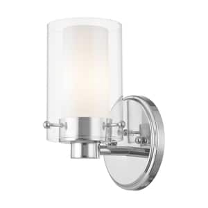 Baxter 5 in. 1-Light Polished Chrome Wall Sconce with Clear Outer Glass and Opal Inner Glass