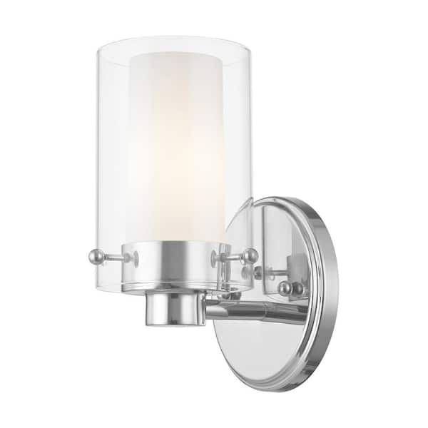 AVIANCE LIGHTING Baxter 5 in. 1-Light Polished Chrome Wall Sconce with Clear Outer Glass and Opal Inner Glass