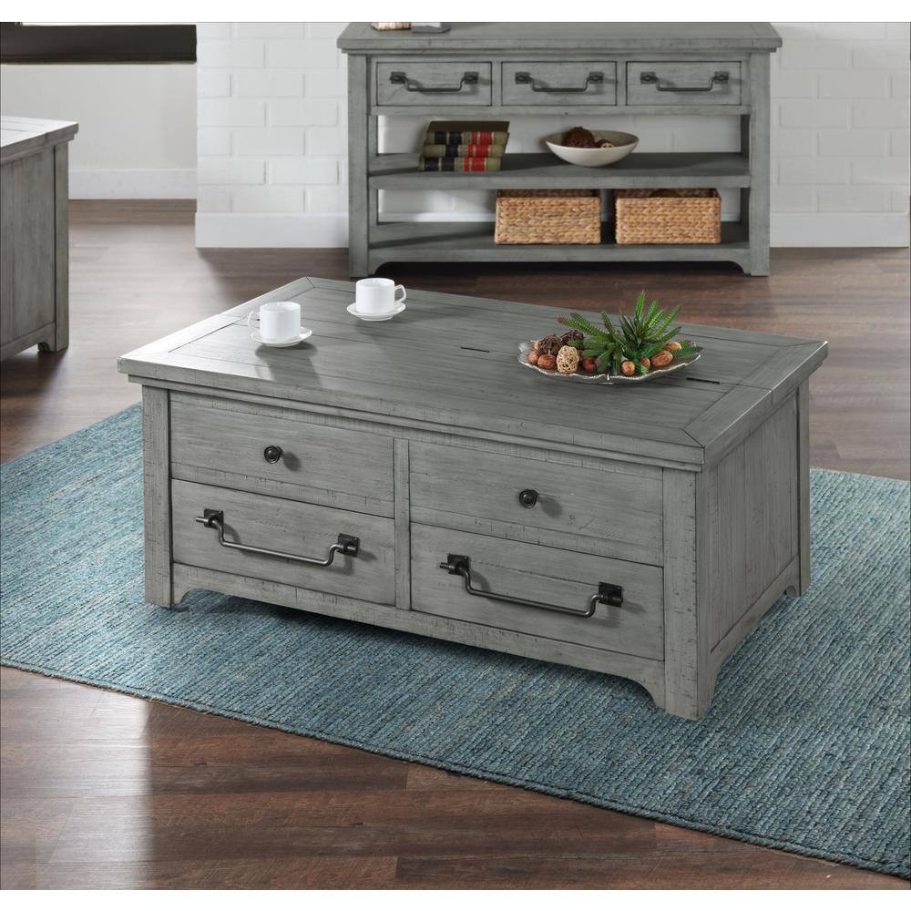 Dove Grey Solid Pine Lift-Top Trunk Coffee Table with Storage