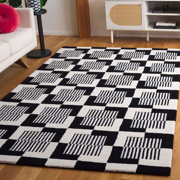Metro Black/Ivory 4 ft. x 6 ft. Geometric Checkered Striped Area Rug