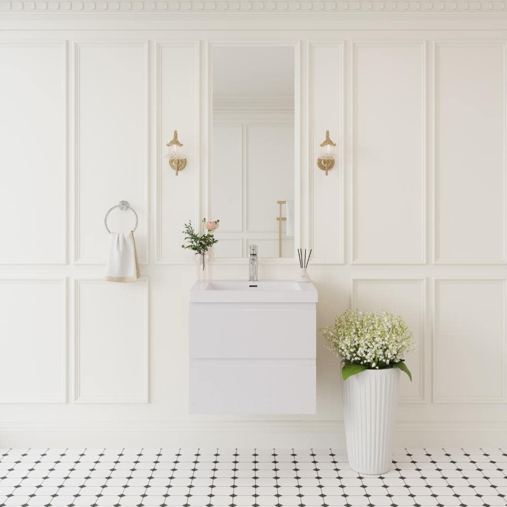24 in. W Single Sink Floating Bath Vanity in Glossy White with White Solid Surface Sink Top price history on PriceWatchPro