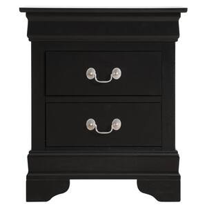Louis Philippe 2-Drawer Black Nightstand (24 in. H x 21 in. W x 16 in. D)