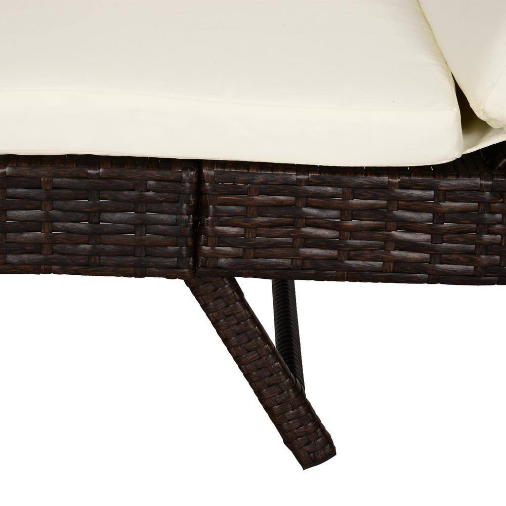 Adjustable Brown Rattan Chaise Lounge with Cream Cushions