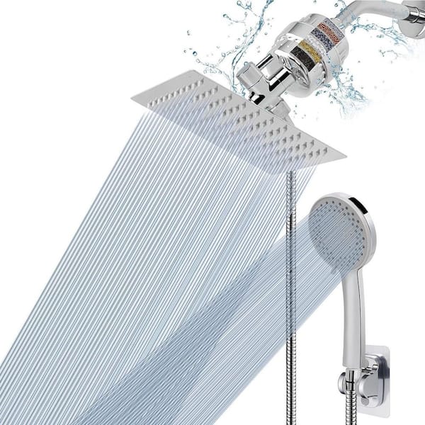 5-Spray High Pressure Fixed and  Dual Handheld Wall Mounted 1.8 GPM Chrome with Rain Shower Head and Filter Replacement