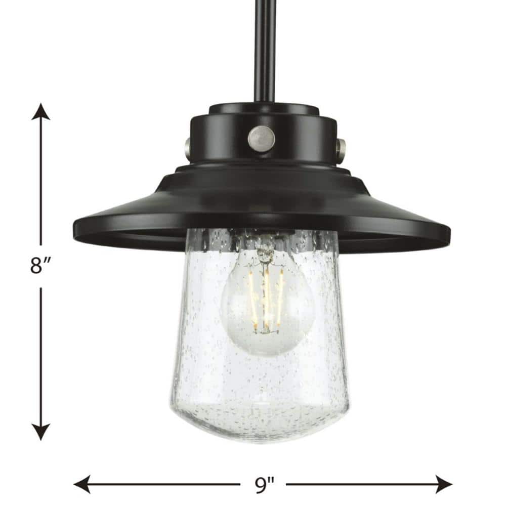 Matte Black Mini-Pendant with Seeded Glass Shade