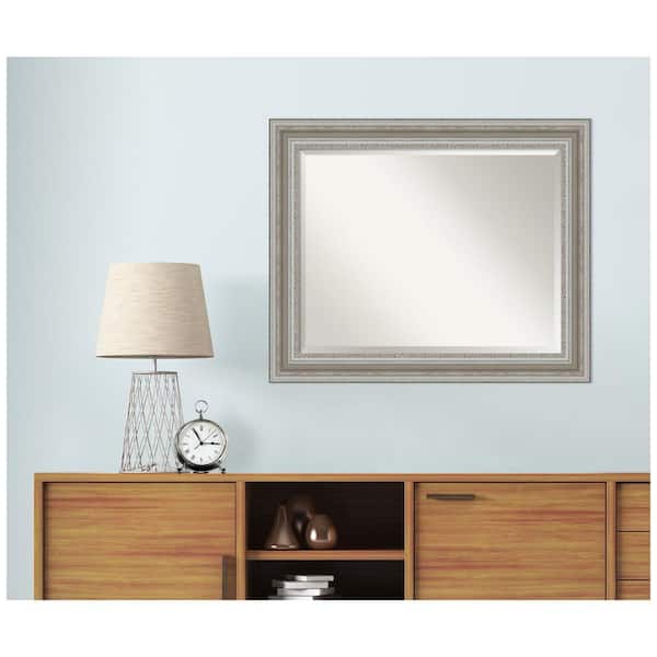 Medium Rectangle Antique Silver Metallic Beveled Glass Classic Mirror (27.5 in. H x 33.5 in. W)
