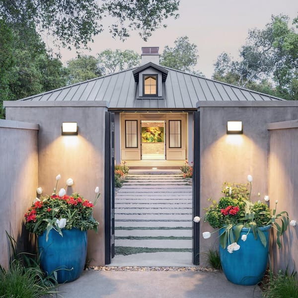 Black Aluminum LED Indoor Outdoor Hardwired Wall Wall Lantern Sconce with Adjustable Light Direction