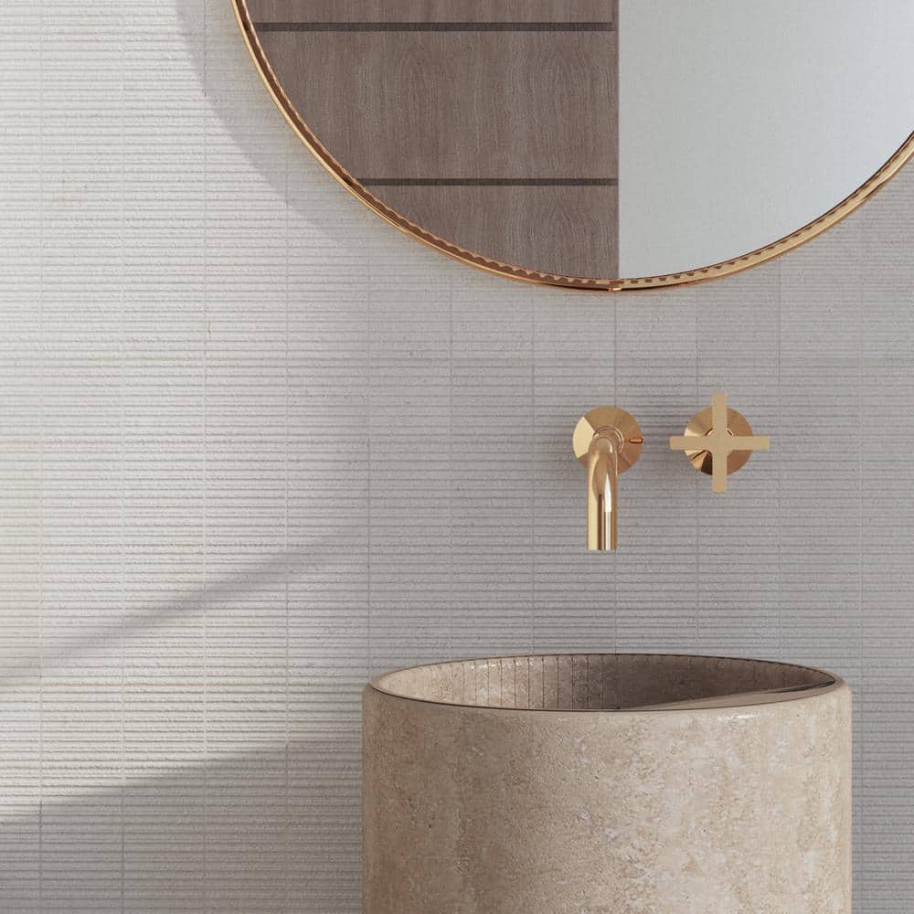 White Ceramic Stone Look Rectangular Wall Tile