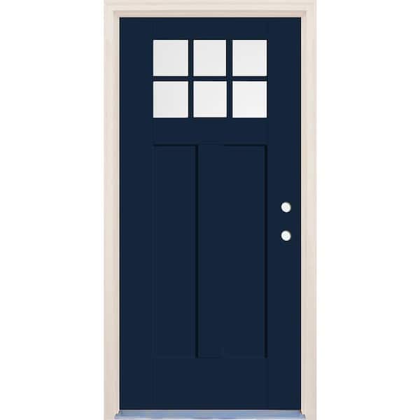 Builders Choice 36 in. x 80 in. Left-Hand 6-Lite Clear Glass Indigo Painted Fiberglass Prehung Front Door with 4-9/16 in. Frame