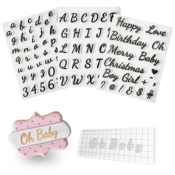 4-Pack Food Grade Silicone Alphabet Cake Stamps Set with Uppercase Lowercase Letters Numbers Words