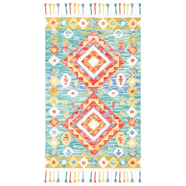SAFAVIEH Aspen Green/Red Doormat 3 ft. x 5 ft. Geometric Area Rug