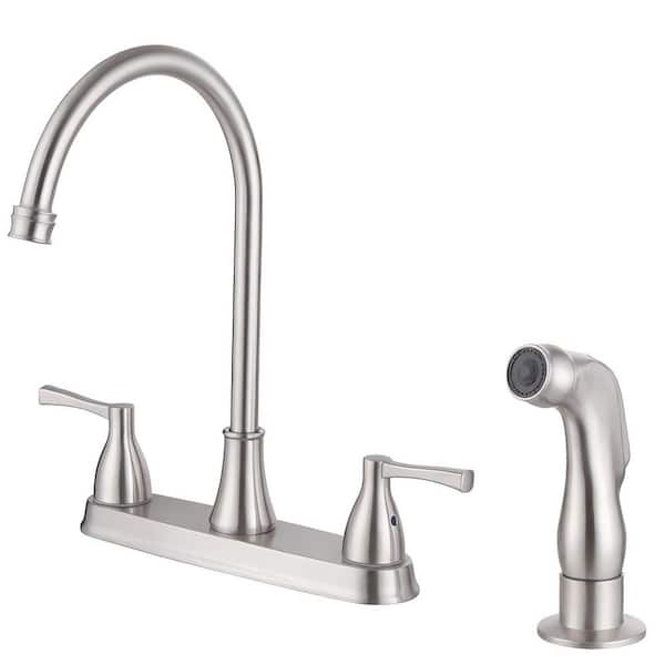2-Handles Deck Mount 8 in. Centerset Standard Kitchen Faucet with Side Sprayer 3 Hole or 4 Hole in Brushed Nickel