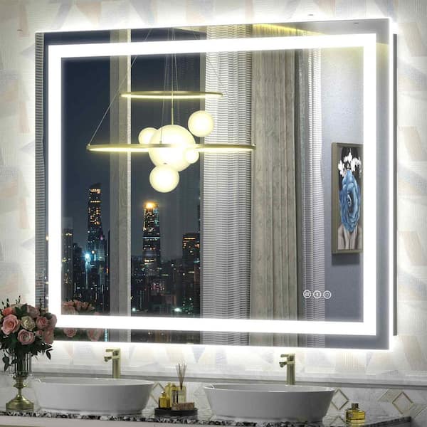 Apmir 48 in. W x 40 in. H Rectangular Frameless Front and Back LED Lighted Anti-Fog Tempered Glass Wall Bathroom Vanity Mirror