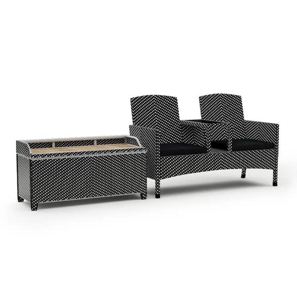 Furniture of America Seneka Black and White 2-Piece Aluminum Outdoor Loveseat Chair with Black Cushion and Storage Bench