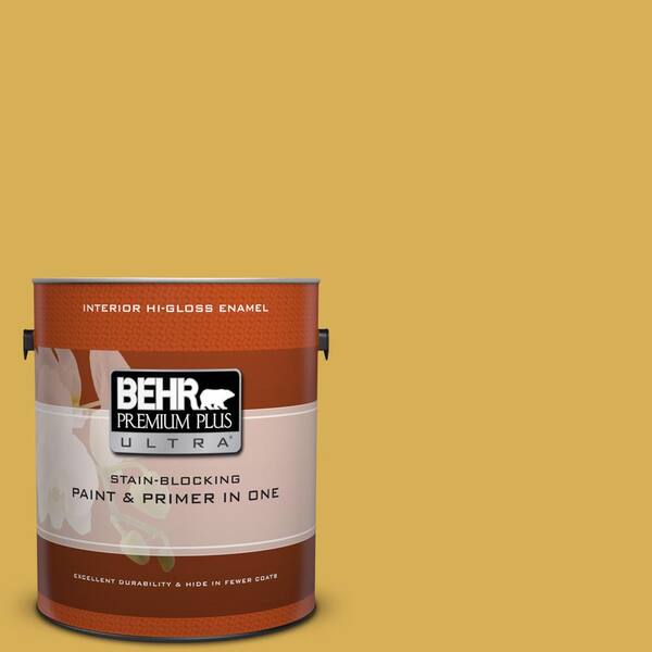 BEHR Premium Plus Ultra 1 gal. #370D-6 Golden Cricket Hi-Gloss Enamel Interior Paint and Primer in One