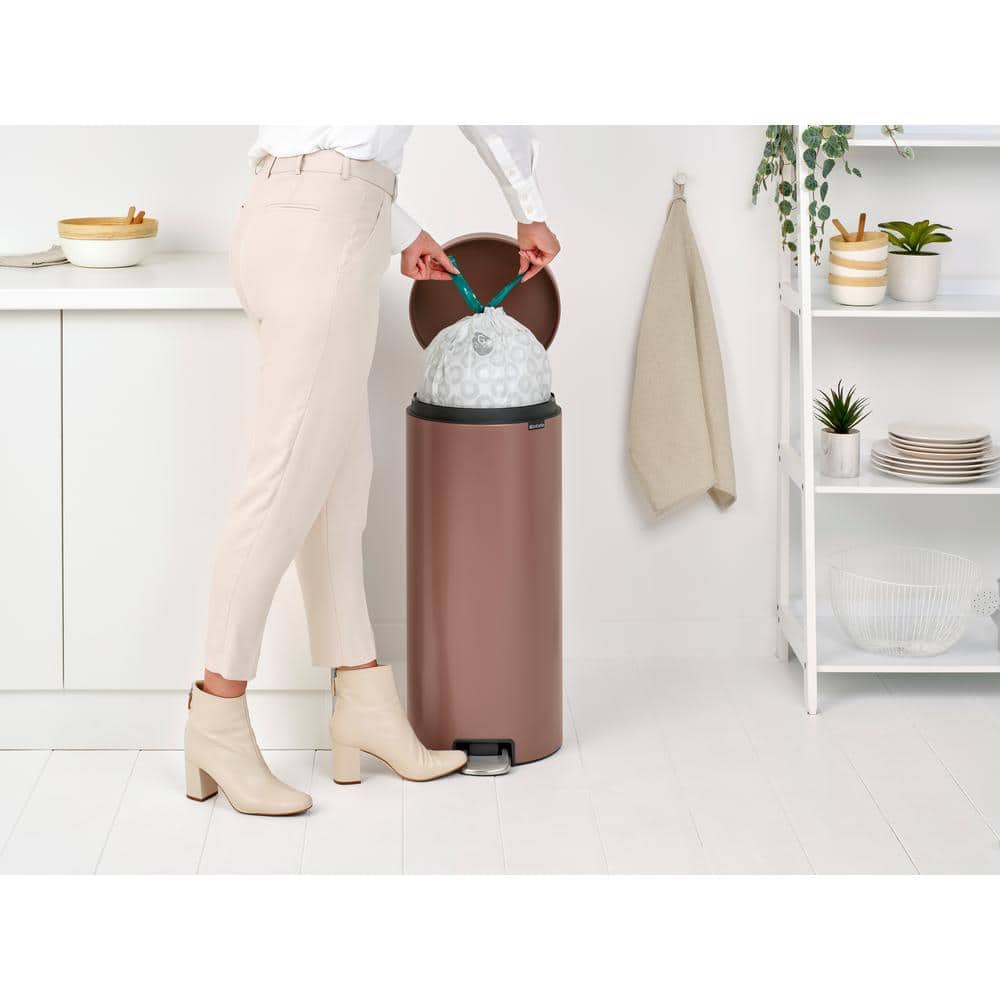 Satin Taupe 8-Gallon Fingerprint Resistant Step-On Trash Can