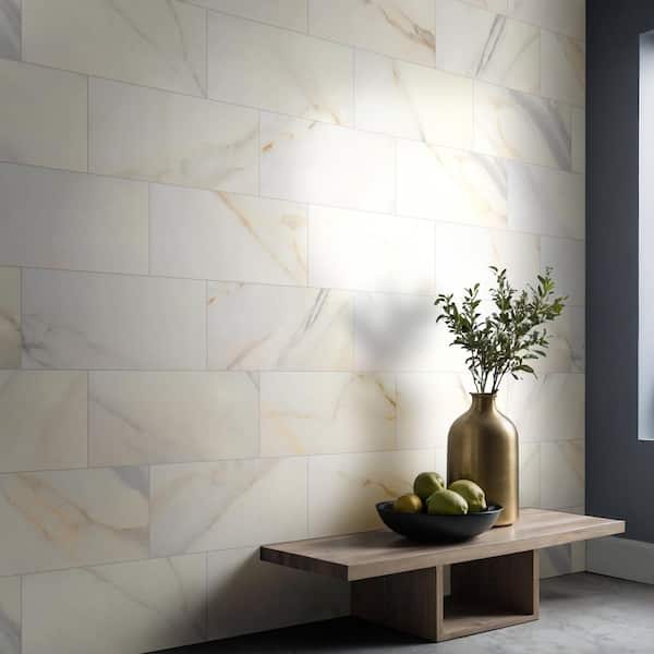 Dellvici Calacatta 12 in. x 24 in. Ceramic Matte Marble Look Wall Tile (14 sq. ft./Case)