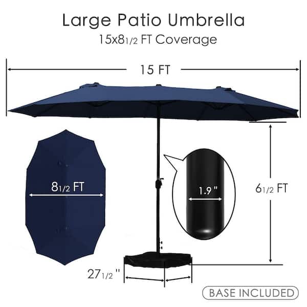 15 patio umbrella clearance Kozyard Butterfly 15' Outdoor Patio Double-Sided Aluminum Umbrella with Crank and Base