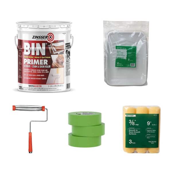 5 gal. Primer Sealer, 9 in. 10 Tray Liner, 9 in. Roller Frame, 1.41 in. 3 Tape, 9 in. 3 Roller Cover