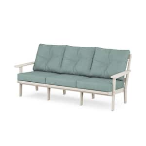 Oxford Plastic Outdoor Deep Seating Couch in Sand with Glacier Spa Cushions