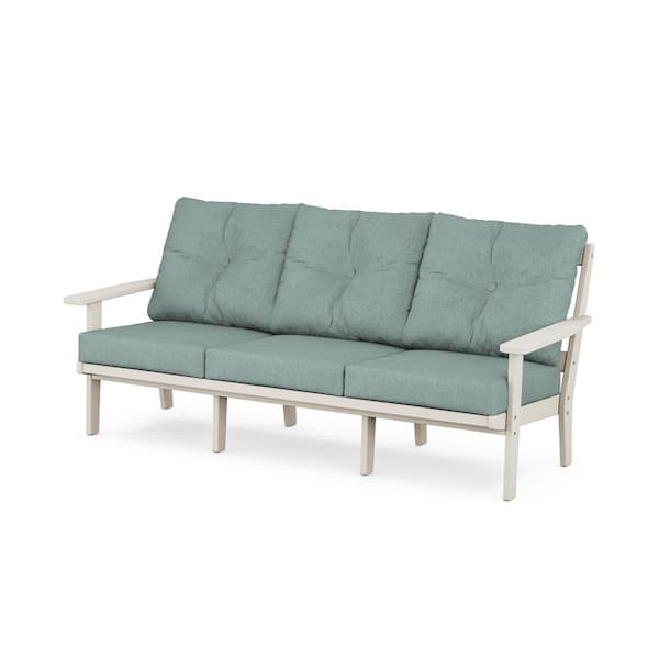 POLYWOOD Oxford Plastic Outdoor Deep Seating Couch in Sand with Glacier Spa Cushions