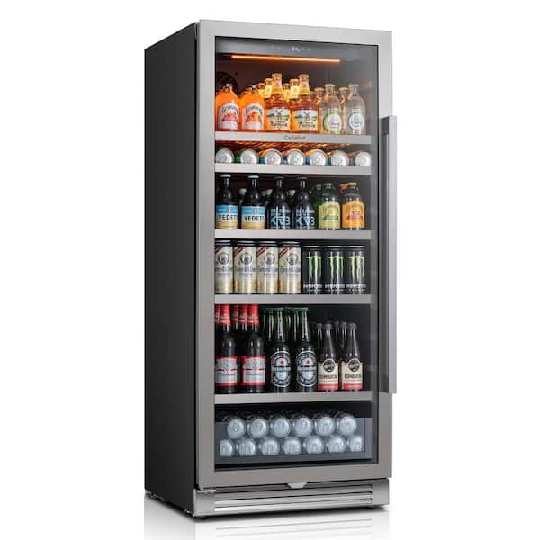 24 in. Single Zone 238-Cans Beverage Refrigerator Built-in Drink Beer Fridge Cooler in Stainless Steel (Left-Hinged)