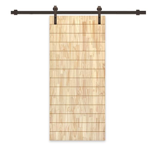 CALHOME 36 in. x 96 in. Natural Pine Wood Unfinished Interior Sliding Barn Door with Hardware Kit