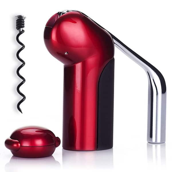 Red Stainless Steel Wine Bottle Opener, Vertical Lever Corkscrew Wine Opener with Foil Cutter and Extra Screw
