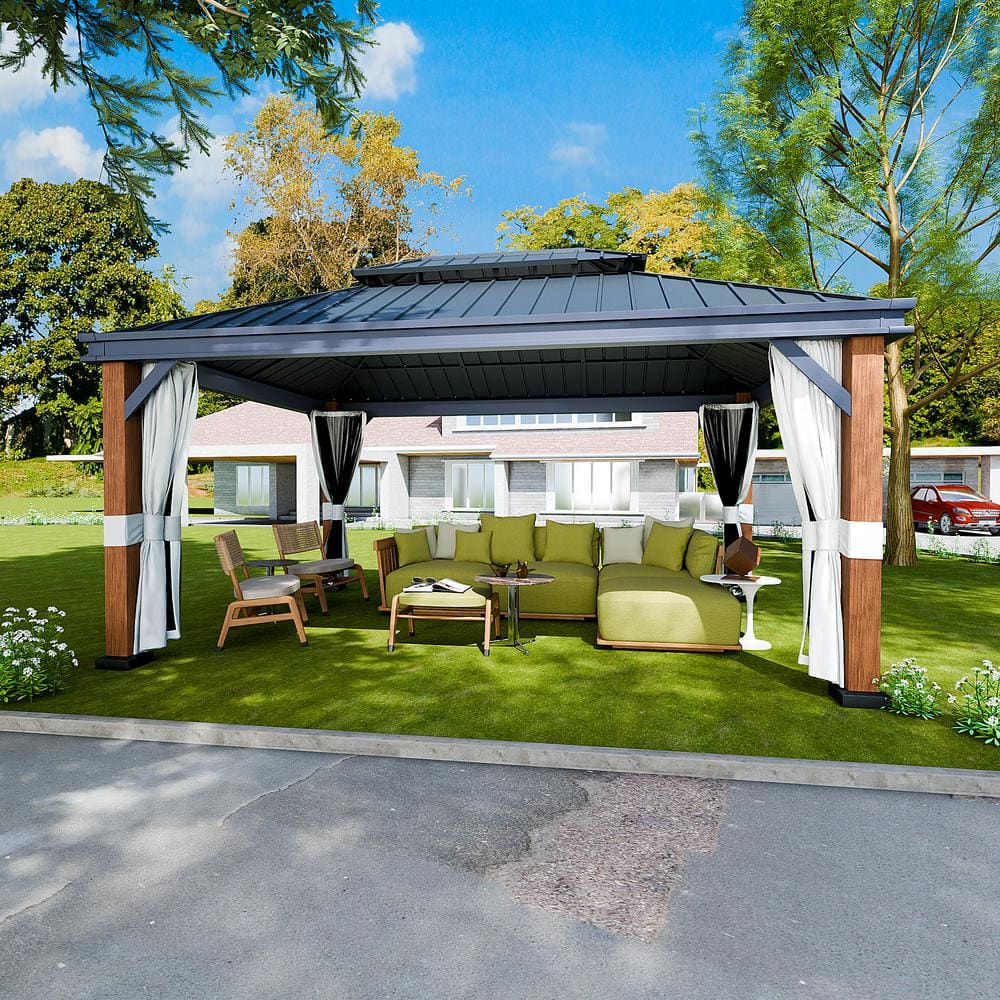 12' x 16' Galvanized Iron and Aluminum Hardtop Gazebo with Curtain and Netting