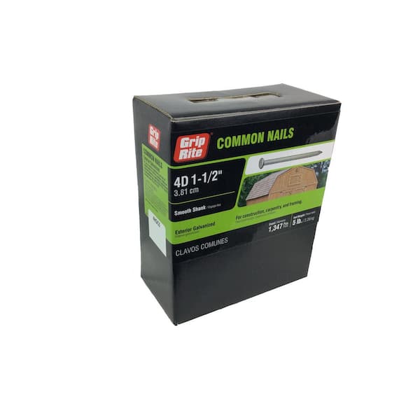 Grip-Rite 1-1/2 in. x 12-1/2-Gauge 4-penny Exterior Galvanized Steel Common Nails 5 lb. Box