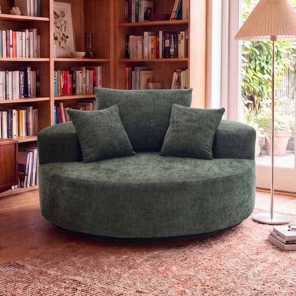 Modern 55" Oversized Round Green Swivel Sofa Bed with High-Density Foam Cushion for Living Room, Bedroom