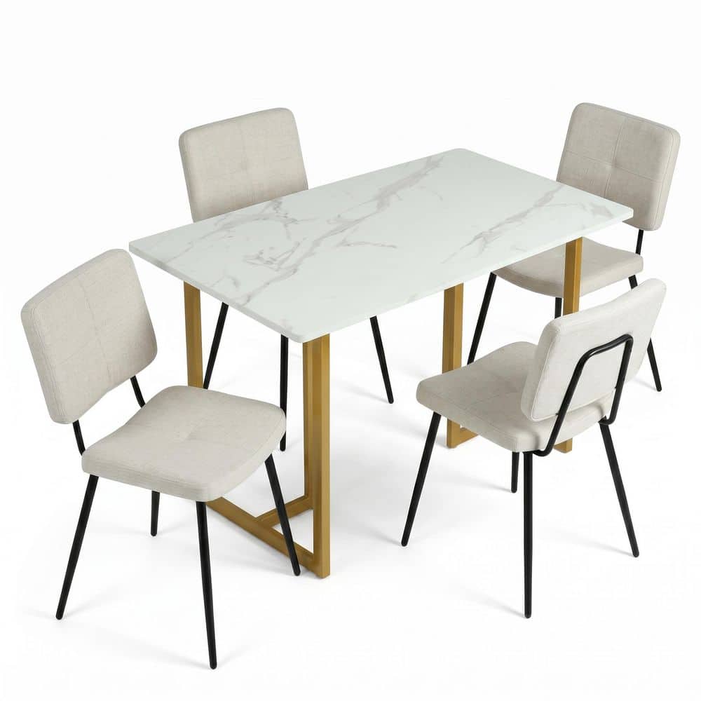 5-Piece Rectangular Brown Wood Top Dining Room Set Seats 4