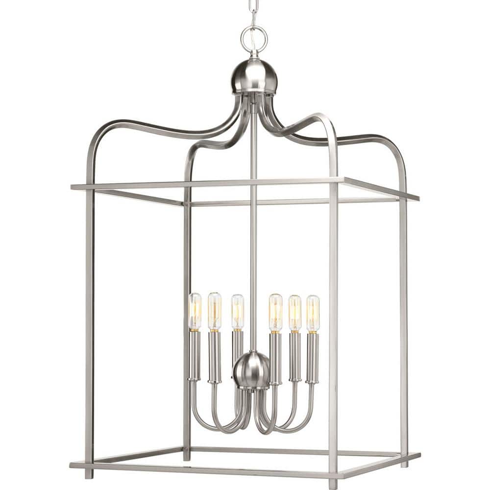 Brushed Nickel 6-Light Open Cage Foyer Pendant