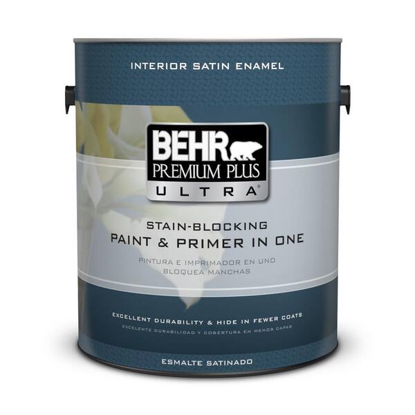 BEHR Premium Plus Ultra 1 gal. #PPU18-6 Ultra Pure White Satin Enamel Interior Paint and Primer in One