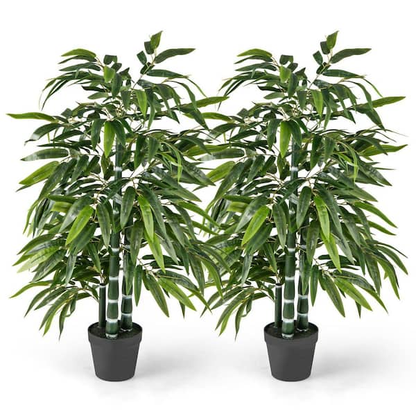 Mecale 4.2 ft. Green Artificial Bamboo Leave Tree with 3 PE Bamboo Trunk in Pot