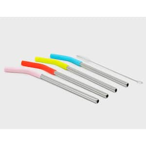 10-Piece Stainless Steel Silicone Tip Straw Set With Cleaning Brushes