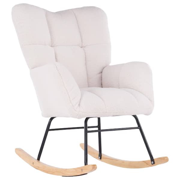 Unbranded Mid Century Modern White Teddy Fabric Tufted Upholstered Rocking Chair