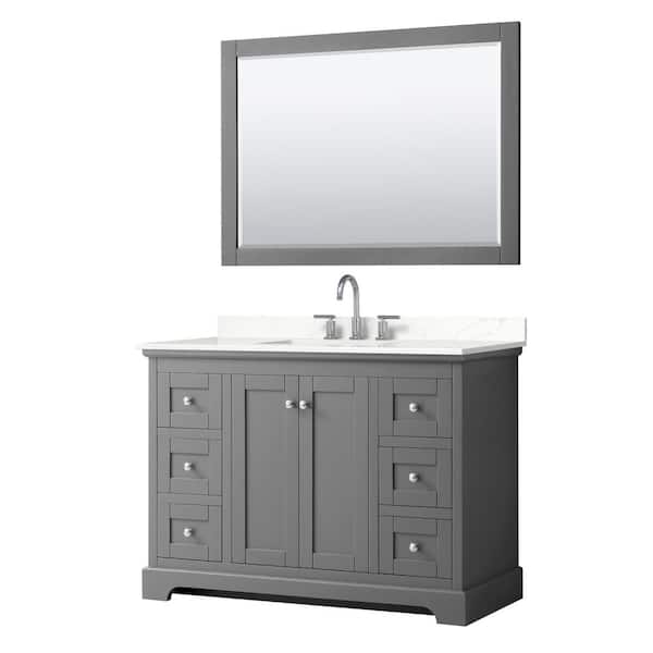 Wyndham Collection Avery 48 in. W x 22 in. D x 35 in. H Single Bath Vanity in Dark Gray with Giotto Quartz Top and 46 in. Mirror