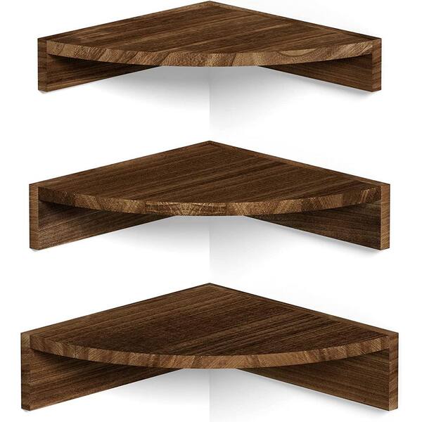 Cubilan 12 in. W x 12 in. D Dark Brown Wood Composite Decorative Wall Shelf Corner Shelf Wall Mount, Set of 3