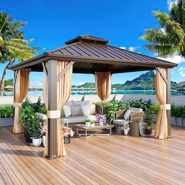 HOMMOW 10 ft. x 12 ft. Hardtop Gazebo with Galvanized Steel