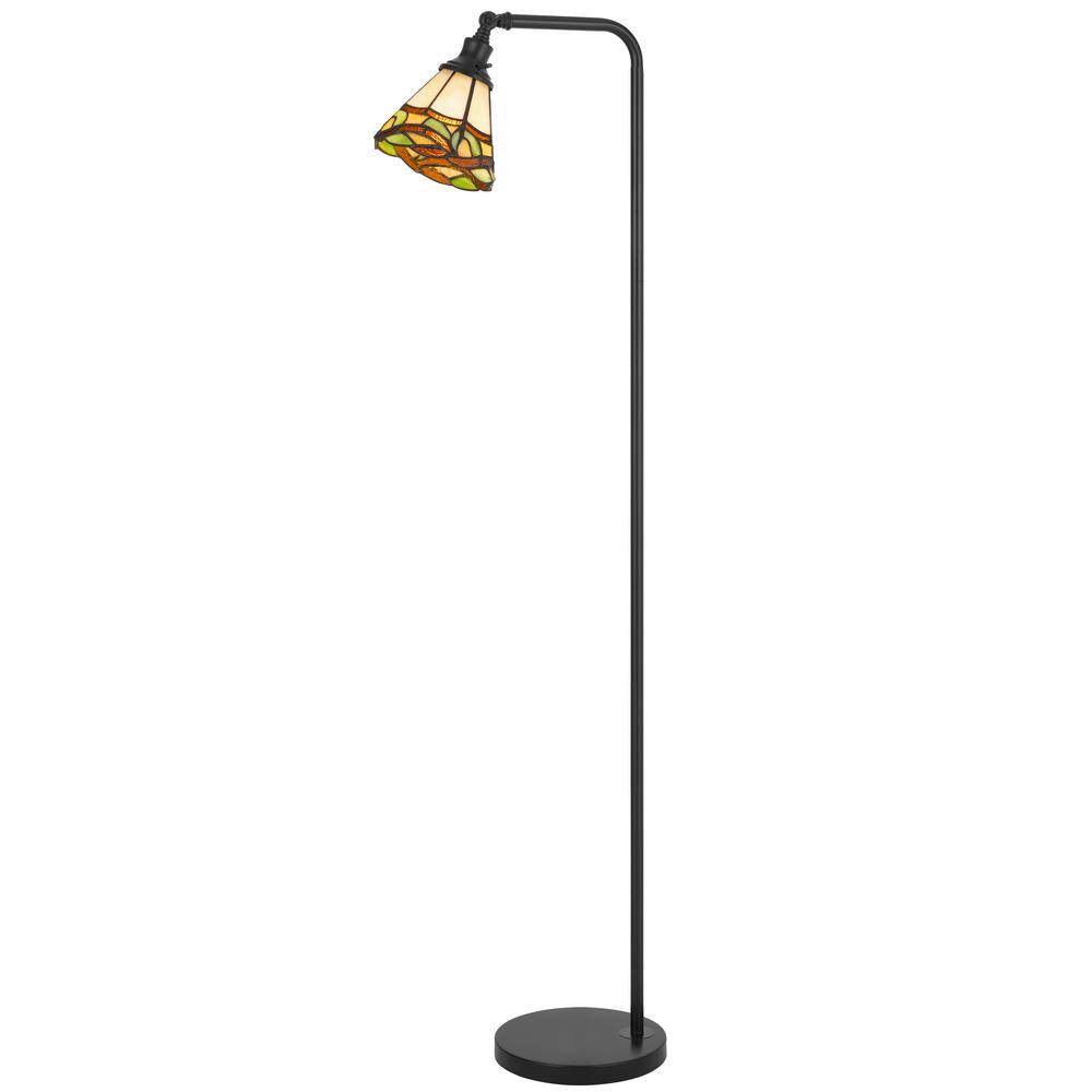 58.13 in. Black 1-Light Dimmable Tiffany Floor Lamp with Glass Shade