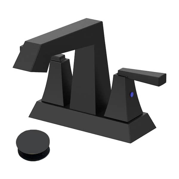 cobbe Rotatable 4 in. Centerset Double Handle Bathroom Faucet with Drain Kit Included in Matte Black
