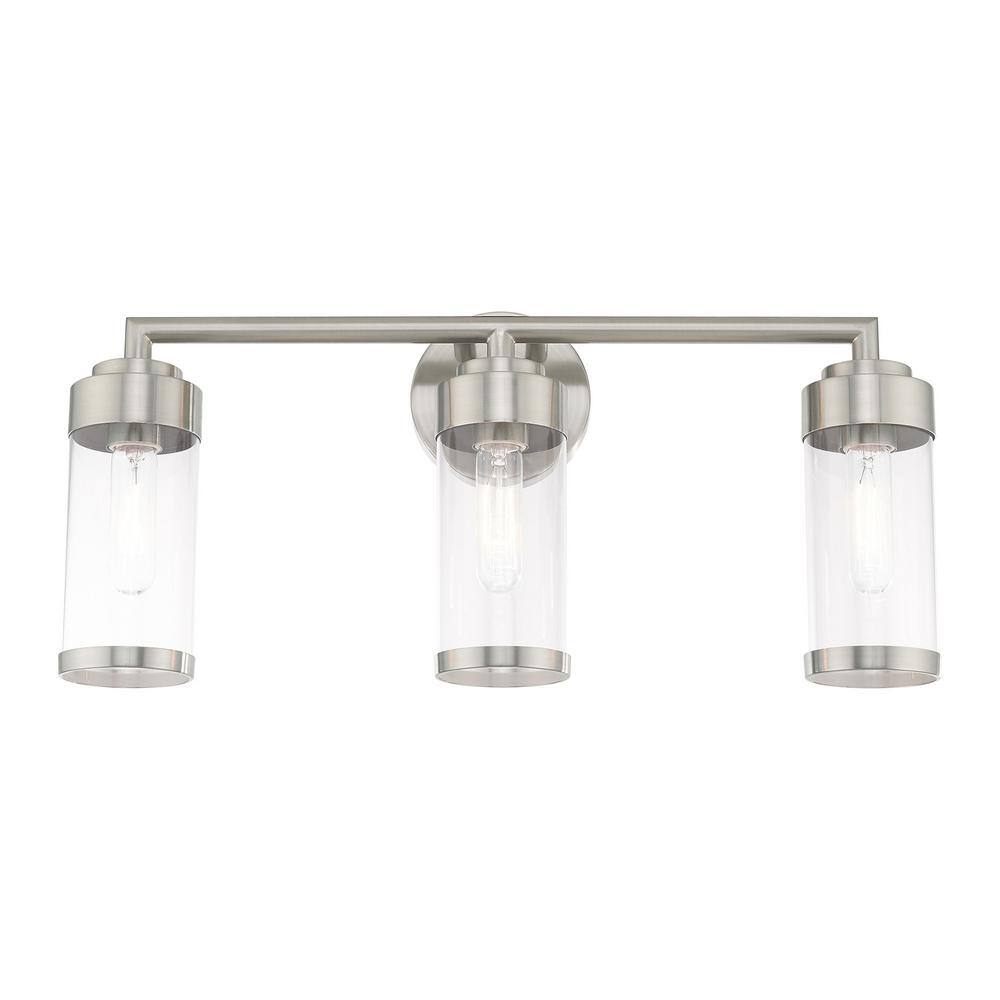 Hillcrest Brushed Nickel 3-Light Bath Vanity with Clear Glass